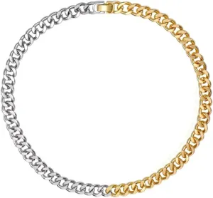 WOWORAMA Two Tone Gold Silver Cuban Link Chain Necklace Choker Unisex Chunky Chain Choker Necklace for Women Men, 18"