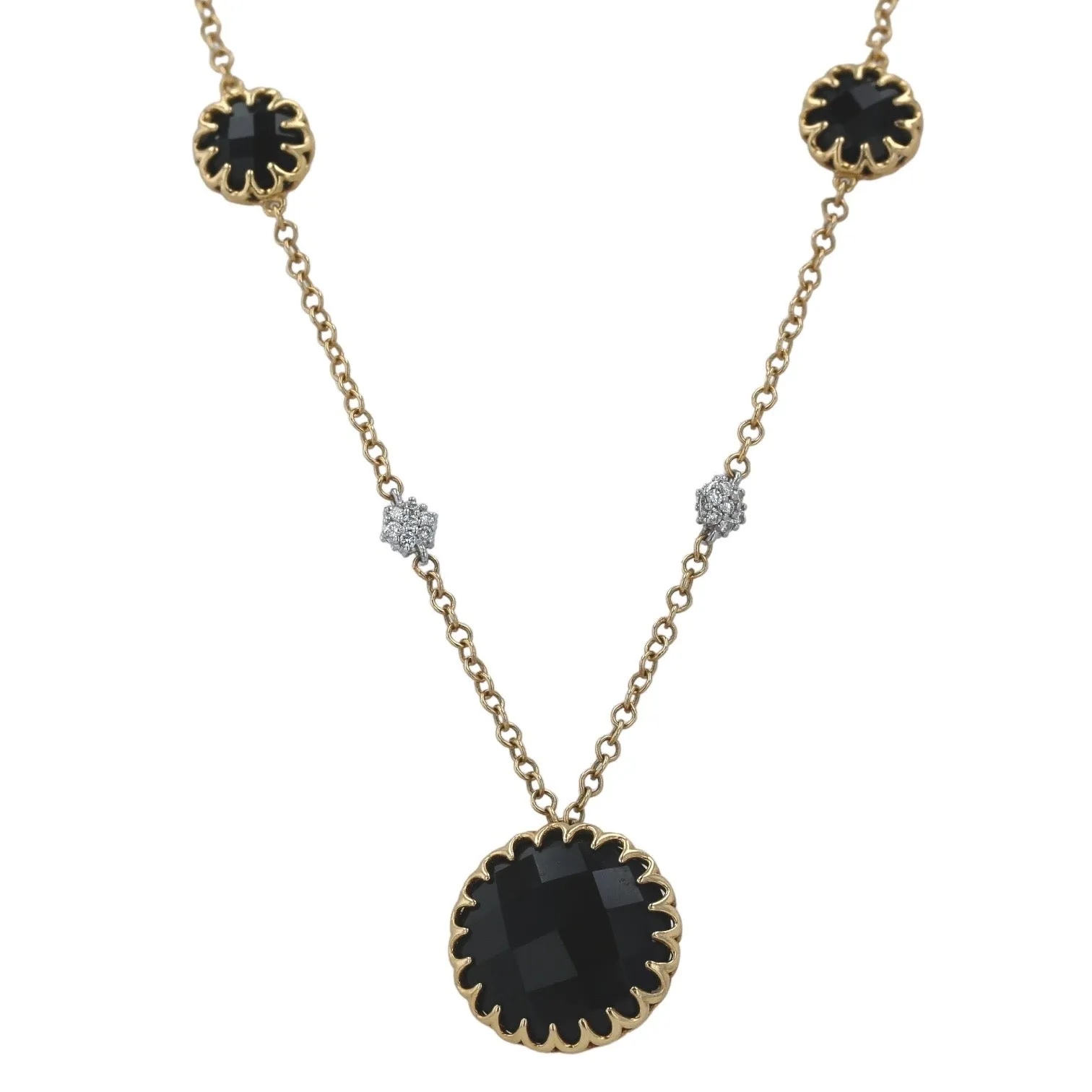 Yellow 14k gold chrysanthemum ony necklace